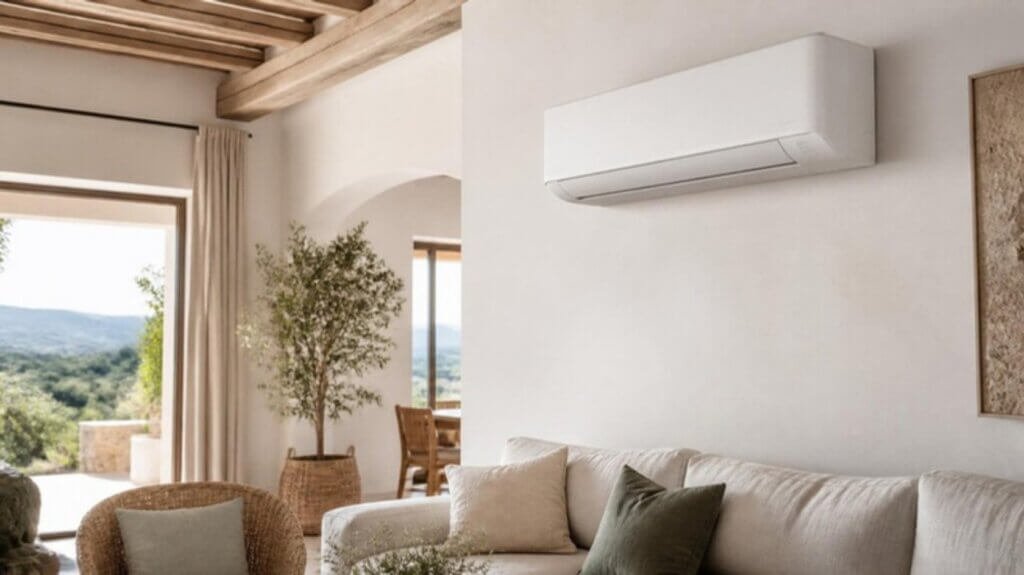 Climatisation réversible murale installée dans un salon en Provence