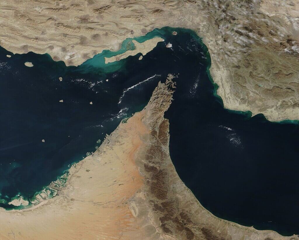 Vue satellite du détroit d’Ormuz et de la péninsule de Musandam