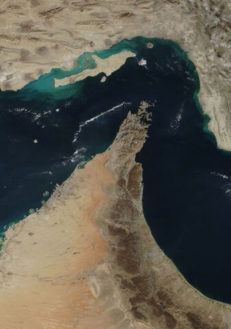 Vue satellite du détroit d’Ormuz et de la péninsule de Musandam